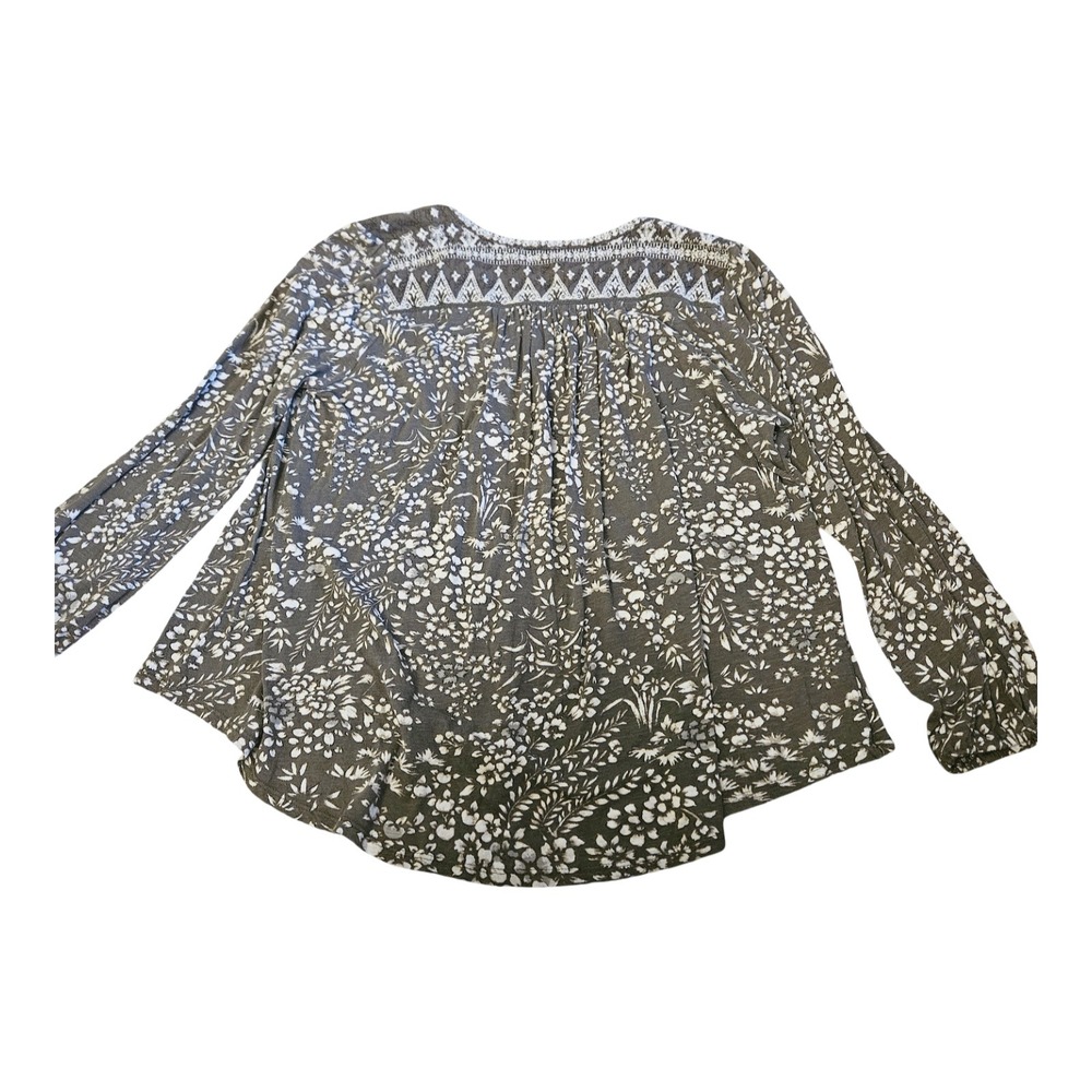 Lucky Brand Womens 1X Olive‎ Green Floral Embroidered Long Sleeve Peasant Top
